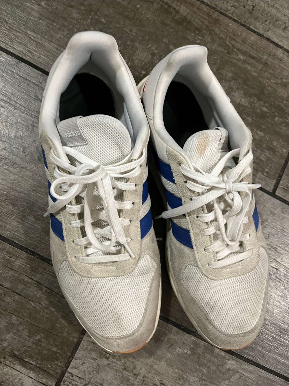 adidas Men’s White Sneakers with Blue Stripes